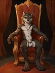 2024 abs animal_genitalia anthro balls black_body black_fur carpet chair claws curtains curtains_open fully_sheathed fur furniture genitals inside male multicolored_body muscular muscular_anthro muscular_male navel neck_tuft nude on_chair sheath sitting sitting_on_chair solo spread_legs spreading throne throne_room tuft two_tone_body white_body white_fur direfelis_(director) canid canine canis mammal wolf watermark