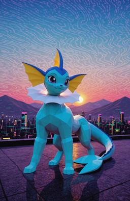 ambiguous_gender blue_body city cityscape feral fin glitch low_poly mountains outside purple_eyes quadruped solo sunset vaporwave video_games xanazebra nintendo pokemon eeveelution generation_1_pokemon mammal pokemon_(species) vaporeon 3d_(artwork) absurd_res digital_media_(artwork) hi_res