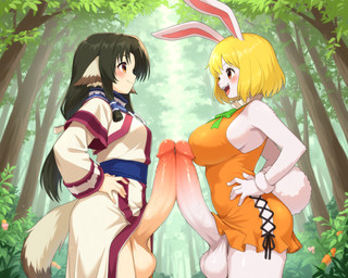 anthro balls big_balls big_breasts big_penis biped black_hair blonde_hair blush breasts brown_eyes brown_hair clothed clothed_anthro clothed_intersex clothing day dress duo erection fingers forest frottage fur genitals glans glistening glistening_genitalia glistening_penis gynomorph gynomorph/gynomorph gynomorph_anthro gynomorph_humanoid hair hand_on_hip huge_balls huge_penis humanoid_genitalia humanoid_penis intersex intersex/intersex intersex_anthro intersex_humanoid long_hair long_penis monotone_body monotone_genitals monotone_hair nature nature_background open_mouth orange_clothing outside penile penis penis_size_difference penises_touching pink_genitals pink_penis plant red_eyes sex short_hair side_view smile tail tan_genitals tan_penis teeth tree vein veiny_penis white_balls white_body white_fur yellow_eyes gridanon carrot_(one_piece) eruru animal_humanoid canid canid_humanoid canine canine_humanoid canis dog_humanoid domestic_dog humanoid lagomorph leporid mammal mammal_humanoid minkmen_(one_piece) rabbit hi_res stable_diffusion