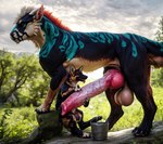 399secondplaces african_wild_dog animal_genitalia animal_penis balls big_balls big_penis bucket canid canine canine_penis container duo felkin feral full-length_portrait fur fur_markings genitals hand_on_penis handjob hi_res huge_penis hyper hyper_genitalia hyper_penis knot male mammal markings outside penile penis portrait sex sitting size_difference tongue tongue_out two-handed_handjob vein veiny_penis