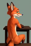 anthro butt disney fur furniture green_eyes hair looking_at_viewer looking_back male narrowed_eyes nude open_mouth presenting sitting smile smiling_at_viewer solo table zootopia angry_puppy nick_wilde canid canine fox mammal