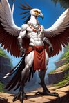 abs africa anthro athletic athletic_anthro athletic_male barefoot beak bird_feet bird_legs bottomwear claws clothing feathers feet jewelry loincloth male nature nature_background necklace pecs solo tail_feathers tribal tribal_jewelry tribal_necklace wings birdovo accipitriform avian bird secretary_bird hi_res