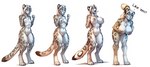 absurd_res anthro breast_expansion breasts expansion felid female genitals hair halfcerberus hi_res holding_breast looking_at_viewer looking_pleasured mammal pantherine pussy snow_leopard solo text tremble_spikes white_hair