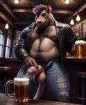 alcohol anthro balls beer belly beverage big_belly big_penis bodily_fluids genital_fluids genitals highlights_(coloring) male overweight overweight_male peeing penis pissing solo urine urine_stream watersports director_lerrmot mammal murid murine rat rodent hi_res