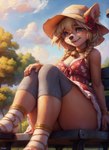 anthro bell bell_collar breasts canid canine clothed clothing collar ear_piercing eyewear female glasses hi_res hyper_realistic mammal piercing raz_snowpaw realistic sitting_on_bench solo