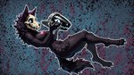 abstract_background anthro black_body black_fur bone breasts female fur holding_object nipples nude outline paws protogen_visor side_view skull skull_head solo tuft traialas mal0 scp-1471-a canid mammal hi_res