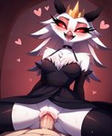 <3 <3_eyes anthro anthro_penetrated anthro_penetrating armwear avian bird blush bodily_fluids clothing crown drooling duo elbow_gloves female female_focus female_on_top female_penetrated fingerless_gloves first_person_view fur genital_fluids genitals gloves gold_crown handwear helluva_boss hi_res human human_on_anthro human_penetrating human_penetrating_anthro interspecies male male/female male_penetrating male_penetrating_female male_pov mammal on_top orbitmix_(model) owl penetrating_pov penetration penile penile_penetration penis penis_in_pussy pupils pussy pussy_juice red_eyes saliva sex simple_background solo_focus stella_(helluva_boss) stella_dress stelladress sweat thrusting vaginal vaginal_penetration vivziepop white_body white_fur white_pupils yumisilva