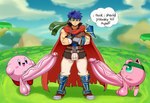 <3 accessory anthro balls big_balls big_penis blue_eyes blue_hair blush bottomwear cape clothed clothing crossed_arms crossover dialogue duo erection feral footwear genitals gloves grass group hair handwear headband huge_penis humanoid_genitalia humanoid_penis male male/male muscular muscular_male outside pants penis pink_body pink_skin plant super_smash_bros. text vein veiny_penis hellsonger fire_emblem kirby_(series) nintendo pokemon ike_(fire_emblem) kirby generation_1_pokemon human humanoid jigglypuff mammal pokemon_(species) waddling_head english_text