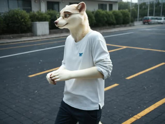 5_fingers anthro clothed clothing confusion detailed_background eyewear fingers fur glasses outside realistic realistic_fur realistic_lighting shirt solo standing topwear white_body white_clothing white_fur white_shirt white_topwear nnam_si3 meme_2026 domestic_ferret mammal mustela mustelid musteline true_musteline animated meme short_playtime webm