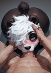 all_fours ambiguous_gender androgynous anthro anthro_penetrated balls big_butt black_body black_fur blue_eyes blush butt deep_throat duo fellatio first_person_view fur genitals hair hair_over_one_eye hand_on_cheek hand_on_head human_on_anthro human_penetrating human_penetrating_anthro human_pov interspecies looking_at_viewer male male/ambiguous male_pov messy_hair multicolored_body multicolored_fur nude oral penetration penile penis pony_diffusion_(model) sex short_hair simple_background two_tone_body two_tone_fur white_body white_fur white_hair director_aislopper giant_panda human mammal ursid hi_res