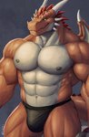 abs anthro clothing dragon horn jockstrap looking_at_viewer male muscular muscular_anthro muscular_male nipples pecs scales scalie smile solo spirit_shadow_(director) underwear wings