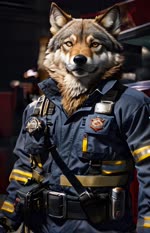 anthro clothing fire_engine firefighter firefighter_uniform male manly muscular muscular_male pose solo truck_(vehicle) uniform vehicle anonymous_director canid canine canis mammal wolf animated webm