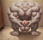 5_toes abs anthro balls bara biceps big_balls big_muscles bodily_fluids claws crouching feet fur genital_fluids genitals grey_body grey_fur holding_penis huge_balls huge_muscles humanoid_genitalia hyper hyper_muscles inside leaking_precum locker_room looking_at_viewer male masturbation muscular nude pecs penis plantigrade precum solo thick_penis toe_claws toes tongue tongue_out two-handed_masturbation vein veiny_balls veiny_muscles yellow_sclera vanzilen riz(beastars) mammal ursid full-length_portrait hi_res portrait