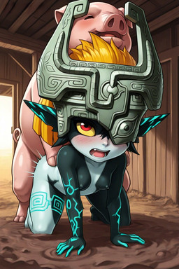 all_fours ambiguous_penetration anthro armor barn bestiality black_nipples breasts doggystyle duo female feral from_behind_position hair headgear helmet male mud nipples nude orange_hair penetration red_eyes sex small_breasts yellow_sclera nintendo the_legend_of_zelda midna domestic_pig humanoid imp mammal suid suina sus_(pig)