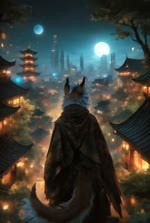 anthro city cityscape cyberpunk japanese_architecture male saren_(nekomatasaren) solo nekomatasaren felid feline hybrid lynx mammal 2:3 animated colorful sound webm