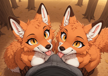 anthro autumn bald black_nose bodily_fluids bottomwear breasts brown_body brown_fur bulge bulge_lick chest_tuft claws clothed_male clothing eyebrows fangs female first_person_view fluffy forest fur golden_eyes group group_sex hand_on_leg kneeling leaf leaning leaning_forward licking looking_at_viewer looking_up male male/female male_pov medium_breasts nude nude_female orange_body orange_fur pants plant pupils raised_eyebrows saliva sex shirt slit_pupils smile teeth threesome tongue tongue_out topwear tree trio tuft white_body white_fur sagrael ambiguous_species canid canine fox mammal hi_res