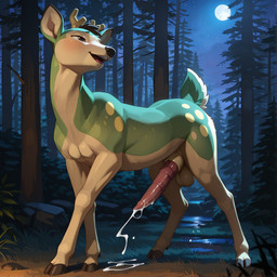animal_genitalia animal_penis antlers cervine_genitalia cervine_penis feral forest forest_background genitals hooves horn looking_pleasured male mattress moon nature nature_background penis plant scut_tail short_tail solo tree nintendo pokemon cervid cervine deerling generation_5_pokemon mammal pokemon_(species) hi_res