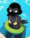 angry_eyes anthro beak bikini black_body black_eyes black_hair black_skin breasts clothing crossed_arms disney ducktales ducktales_(2017) eyeliner feathers female frown furrowed_brow hair inflatable inner_tube makeup partially_submerged pool short_hair solo swim_ring swimwear tail_feathers water yellow_clothing cloud9999 inspector_tezuka avian bird corvid corvus_(genus) crow oscine passerine hi_res portrait three-quarter_portrait