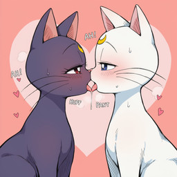 black_body black_fur blue_eyes blush bodily_fluids breath drooling duo eye_contact eyelashes female female/female female_feral feral feral_on_feral french_kissing fur half-closed_eyes heart_symbol kissing looking_at_another male male/female markings moan monotone_body monotone_fur narrowed_eyes panting pink_background pink_nose pink_tongue purple_body quadruped red_eyes saliva saliva_on_tongue saliva_string side_view simple_background sound_effects sweat text tongue tongue_out whiskers white_body white_fur gridanon sailor_moon_(series) artemis_(sailor_moon) luna_(sailor_moon) domestic_cat felid feline felis mammal english_text hi_res novelai