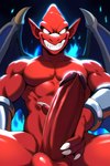 anthro balls claws erection fire genitals grinning_at_viewer humanoid_genitalia humanoid_penis looking_at_viewer male no_pupils penis presenting presenting_penis red_body red_penis solo white_eyes wings shagsterp capcom firebrand demon gargoyle scalie absurd_res hi_res