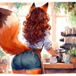 anthro butt canid canine clothed clothing director_sunshine female fox fully_clothed mammal rear_view solo