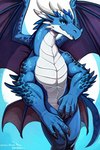 anthro arm_spikes blue_body blue_eyes blue_scales claws fangs male membrane_(anatomy) membranous_wings purple_wings scales simple_background solo spikes spikes_(anatomy) wings unknown_director dragon