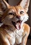 amber_eyes anthro bodily_fluids breasts cum cum_drip cum_on_tongue dripping fangs female fennec_ears fur genital_fluids happy inside nude nude_female open_mouth photorealism photorealistic presenting_mouth realistic realistic_fur realistic_lighting snout solo solo_focus tan_body tan_fur tongue tongue_out whiskers white_body white_fur iq3g canid canine fennec fox mammal hi_res