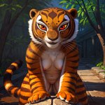 anthro big_breasts breasts female fur genitals hair kung_fu_panda looking_at_viewer muscular navel nipples nude orange_body orange_fur pussy smile solo striped_body striped_fur stripes white_body white_fur sobaneko master_tigress felid mammal pantherine tiger