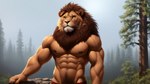 absurd_res anthro bumblebee95 clothing detailed_background felid hi_res lion male mammal mane muscular pantherine pubes realistic solo standing underwear wallpaper