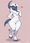 <3 anthro female fur genitals pink_background pussy red_eyes simple_background solo white_body white_fur synaker nintendo pokemon absol generation_3_pokemon pokemon_(species) 2025 colored hi_res shaded simple_shading