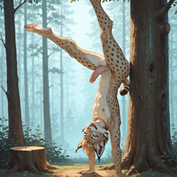 anthro balls big_penis blonde_hair blue_eyes digitigrade ear_tuft erection forest fur genitals hair handstand happy humanoid_genitalia humanoid_penis leaning leaning_on_tree looking_at_viewer male markings multicolored_body multicolored_fur nipples nude open_mouth pawpads penis plant playful short_tail slim smile solo spots spotted_markings tan_body tan_fur tree tree_stump tuft two_tone_body two_tone_fur upside_down yellow_body yellow_fur icat44615 felid feline lynx mammal hi_res