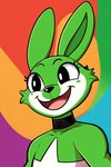 2024 abstract_background anthro black_nose countershade_face countershading eyebrows eyelashes fur green_body green_fur male no_irises open_mouth reaction_image solo tongue unknown_director lagomorph leporid mammal rabbit 2:3 bust_portrait portrait