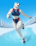 anthro athletic athletic_female bunhuggers clothing cross_country female footwear river running shoes sneakers snow solo splash water wet wet_body gusc3 mammal polar_bear ursid ursine hi_res