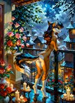 anthro balcony breasts candle cloudy female flower genitals looking_back moon night nipples nude plant pussy raining rear_view sky solo standing denis0k canid canine fox mammal hi_res