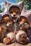 anthro big_breasts bodily_fluids breasts clothing cum dripping female first_person_view fur genital_fluids genitals group group_sex hair human_on_anthro interspecies looking_at_viewer male male/female nipples nude oral orgy penile penis sex smile tongue trio diddlier robin_hood_(disney) maid_marian canid canine fox human mammal hi_res