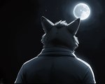 anthro cheek_tuft clothed clothing dress_shirt faceless_character faceless_male facial_tuft full_moon light looking_away male moon moonlight night outside rear_view shirt sky solo star starry_sky topwear tuft fox1400 ambiguous_species canid mammal absurd_res hi_res monochrome watermark