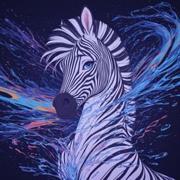 abstract_background ambiguous_gender black_body black_fur black_stripes blue_eyes eyelashes feral fur glistening glistening_eyes hair looking_at_viewer mane mouth_closed multicolored_hair paint_splatter smile solo splash striped_body striped_fur stripes tuft water white_body white_fur white_hair white_mane unknown_director equid equine mammal zebra bust_portrait hi_res portrait