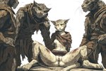 anthro bound female genitals group imminent_rape imminent_sex male male/female pussy spread_legs spreading yellow_eyes hyperion felid khajiit mammal