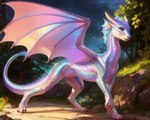 bb95_furry_mix detailed_background dragon female feral horn iridescent_scales scalie solo spread_wings western_dragon wings wovenradar