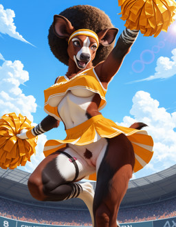 accessory afro animal_ears anthro black_nose bodily_fluids bottomwear breasts brown_body brown_eyes brown_fur brown_hair cheerleader cheerleader_outfit clothed clothing cloud countershade_face countershade_thighs countershade_torso countershading day detailed_background eyebrows eyelashes female female_anthro fur genitals hair happy headband lens_flare light looking_away low-angle_view markings masturbation midriff multicolored_body navel nipple_outline no_underwear on_one_leg open_mouth outside penetration pom_poms pubes public pussy raised_arm sex_toy sex_toy_in_pussy sex_toy_insertion skirt sky solo solo_focus stable_diffusion stadium standing striped_markings stripes sweat sweatband sweatdrop sweaty_body sweaty_legs tail_tuft teeth thigh_strap tongue topwear tuft under_boob upskirt vaginal vaginal_penetration vibrator vibrator_in_pussy white_body white_fur vertexlynx giraffid mammal okapi 2025 detailed hi_res lighting prompt_metainfo shaded