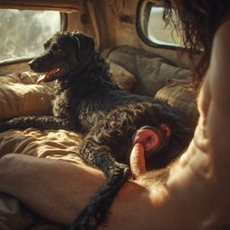 abs_muscles anatomically_correct anatomically_correct_anus anatomically_correct_genitalia anatomically_correct_penis anatomically_correct_pussy animal_genitalia animal_pussy anus bed bedding bestiality black_body black_fur blanket breath brown_hair canine_genitalia canine_pussy duo erection faceless_character faceless_male female feral foreskin fur furniture genitals hair human_on_feral human_penetrating humanoid_genitalia humanoid_penis in_heat interspecies light long_hair lying lying_on_bed male male/female morning morning_wood nude on_bed panting penetration penis pillow pubes pussy shaggy_fur sunlight swollen_pussy whatshisnuts canid canine canis domestic_dog human mammal mixed_breed