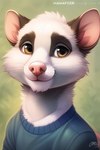anthro attempted_signature brown_body brown_ears brown_eyes brown_fur clothing fur male mammal marsupial phalangeriform pink_nose sergalbutt smile solo sweater topwear whiskers white_body white_fur young