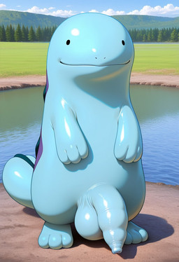 anthro balls big_balls big_penis blue_body blue_penis detailed_background flaccid foreskin forest genitals humanoid_genitalia humanoid_penis lake long_foreskin looking_at_viewer male outside penis plant smile solo tail tree unretracted_foreskin water boxen549 nintendo pokemon generation_2_pokemon mammal pokemon_(species) quagsire hi_res