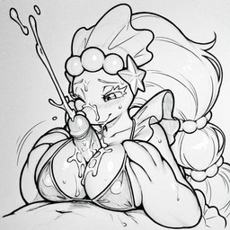 anthro bikini bodily_fluids breast_grab breast_play breasts clothing cum cum_on_breasts cum_on_face duo ejaculation female gem genital_fluids genitals hair hand_on_breast large_breasts long_hair male male/female one_eye_closed pearl_(gem) penis sex smile swimwear titfuck erta_wanderer nintendo pokemon generation_7_pokemon human mammal pokemon_(species) primarina 1:1 hi_res monochrome sketch