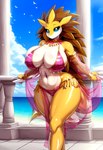 anthro beach big_breasts breasts curvy_figure deep_navel female harem_outfit huge_breasts mostly_nude navel oiled oiled_body pokemon seaside smile solo solo_focus thick_thighs voluptuous voluptuous_female wide_hips yellow_body javvy generation_1_pokemon pokemon_(species) sandslash hi_res