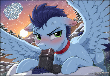 animal_genitalia animal_penis balls bodily_fluids breath choker deep_throat drooling duo dutch_angle equine_penis eyebrow_piercing facial_piercing feathered_wings feathers feral feral_pov first_person_view genitals green_eyes hot_spring jewelry male male/male mountains necklace onsen oral partially_submerged penis piercing plant pubes red_choker red_jewelry red_necklace rock saliva snow snowing steam sunset tail_aside thought_bubble tree water wet wet_body wings winter the_yiff_republic friendship_is_magic my_little_pony soarin_(mlp) wonderbolts_(mlp) equid equine horse mammal pegasus pony absurd_res hi_res