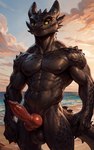 abs anthro balls beach biceps big_knot big_penis cloud dusk erection evening genitals glistening glistening_body glistening_scales horn knot looking_at_viewer male muscular muscular_anthro muscular_male navel nude_male outdoor_nudity outdoors pecs penis presenting presenting_penis red_penis scales sea seaside sky smile smug solo standing sunset vein veiny_knot veiny_penis water speedykiwi toothless dragon night_fury scalie western_dragon absurd_res hi_res