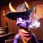 anthro cigarette clothing cowboy_hat dragon hat headgear headwear male saloon smoking solo spyro spyro_the_dragon wild_west_theme zero293