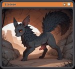 black_sclera desert erection feral looking_at_viewer male notched_ear orange_eyes outside plant presenting raised_tail rock scaled_penis scales solo spikes tail nonimousmate nintendo pokemon eeveelution fakemon hybrid pokemon_(species) slateon hi_res