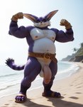 4_toes 5_fingers anthro arm_markings balls beach beach_background belly belt biceps big_ears big_penis black_nose black_pupils brown_belt cheek_tuft chest_tuft chubby_anthro chubby_male claws clothing day detailed_background elbow_tuft facial_tuft feet fingers flaccid flexing flexing_biceps flexing_both_biceps footwear fur fur_markings genitals gloves handwear humanoid_genitalia humanoid_penis leg_markings light looking_at_viewer male markings multicolored_body multicolored_fur muscular muscular_anthro muscular_arms muscular_legs muscular_male muscular_thighs navel nipples nude nude_anthro nude_male ocean_view outdoor_nudity outside palm_tree penis photorealism photorealistic pink_nipples pink_penis plant pony_diffusion_(model) pupils purple_body purple_fur realistic realistic_fur realistic_lighting sand sandals sea seaside sky smile smiling_at_viewer solo solo_focus stable_diffusion sunny tail tail_markings toe_claws toes tree tuft two_tone_body two_tone_fur water white_body white_fur yellow_sclera nice-ice_(director) sonic_the_hedgehog_(series) big_the_cat domestic_cat felid feline felis humanoid mammal 2025 7:9 absurd_res detailed digital_media_(artwork) full-length_portrait hi_res lighting portrait warm_colors